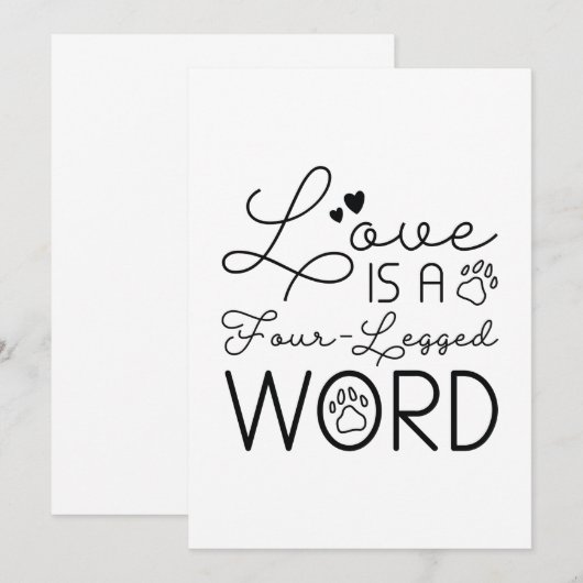 Carte De Remerciements L'Amour Est Un Mot À Quatre Pattes (Devant / Derrière)