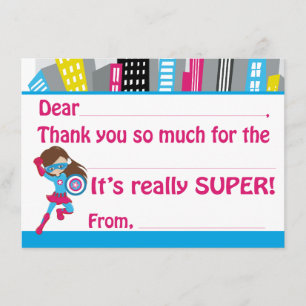 Carte De Remerciements L'anniversaire de super héros de filles complètent