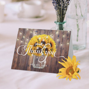 Carte De Remerciements Lanterne à jarre de tournesol Mariage de grange Me