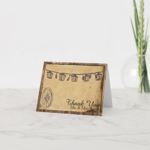 Carte De Remerciements Lanterne de mariage en bois rustique de grange, re