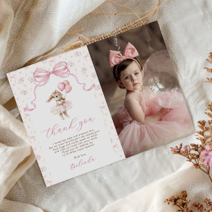 Carte De Remerciements Lapin à noeud papillon floral rose pour photo d'an