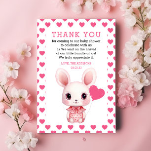 Carte De Remerciements Lapin avec Balloon Coeurs Rose Baby shower fille