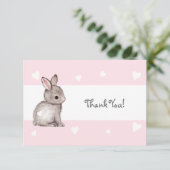 Carte de remerciements lapin Coeur Rose (Debout devant)