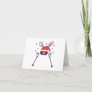 Carte De Remerciements Lapin de Noël skieur avec chapeau de Père Noël et
