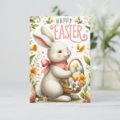 Carte De Remerciements Lapin de Pâques et fleurs du printemps (Debout devant)