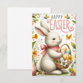 Carte De Remerciements Lapin de Pâques et fleurs du printemps (Devant / Derrière)