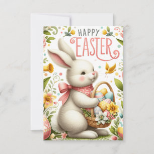 Carte De Remerciements Lapin de Pâques et fleurs du printemps