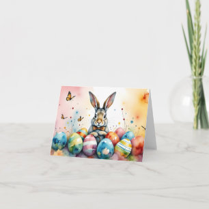 Carte De Remerciements Lapin de Pâques mignon avec des œufs peints coloré