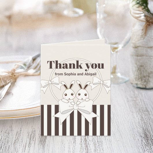 Carte De Remerciements Lapin jumeau de dessin animé mignon classique mode