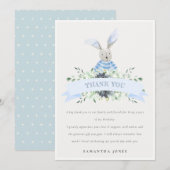 Carte De Remerciements Lapin mignon bleu aqua Feuillage Anniversaire tout (Devant / Derrière)