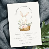 Carte De Remerciements Lapin Mignon Élégant Dans Un Panier Floral Anniver
