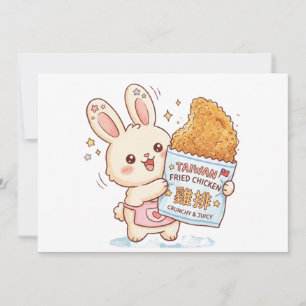 Carte De Remerciements Lapin mignon mangeant un escalope de poulet frit t