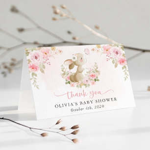 Carte De Remerciements Lapin Mignon, Papillon, Fleurs Roses, Baby Shower