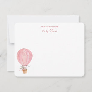 Carte De Remerciements Lapin rose dans le ballon à air chaud Baby girl