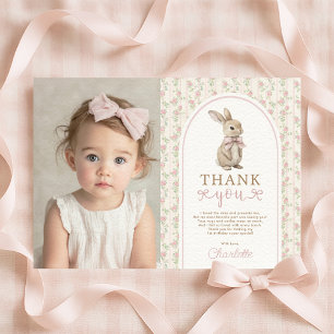 Carte De Remerciements Lapin Vintage Blush Rose Anniversaire Fille