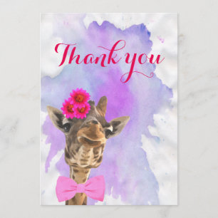 Carte De Remerciements L'aquarelle animale de jungle mignonne de girafe