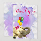 Carte De Remerciements L'aquarelle animale de jungle mignonne d'éléphant (Devant / Derrière)