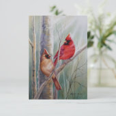 Carte De Remerciements L'art de l'aquarelle rouge cardinal (Debout devant)