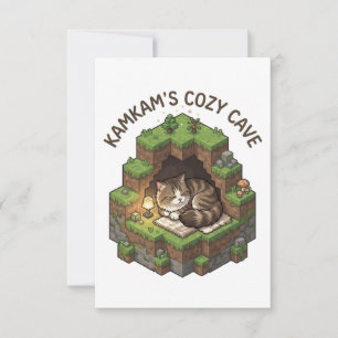 Carte De Remerciements L'Art du Chat Voxel Endormi de la Grotte Cosy de K