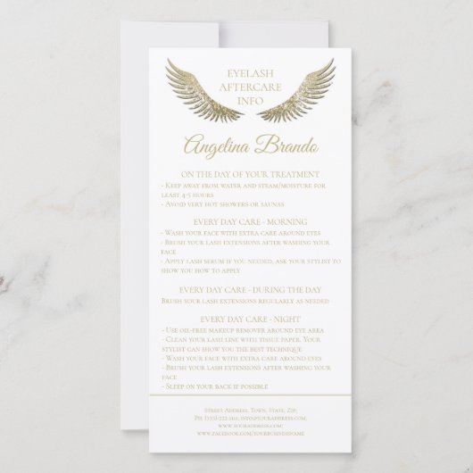Carte De Remerciements Lash Instructions pour les soins postérieurs Gold (Devant)