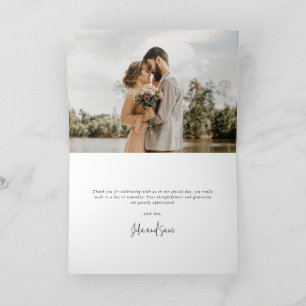 Carte De Remerciements Latte/Beige Elegant Script Mariage Photo+Message