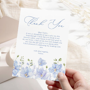 Carte De Remerciements Lavage Bleu Floral Mariage Fête