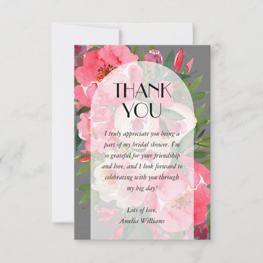 Carte De Remerciements Lavage de Mariage aux Pivoines Roses Grises (Devant)