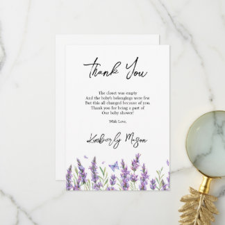 Carte De Remerciements Lavande | Bébé en Fleur Baby Shower