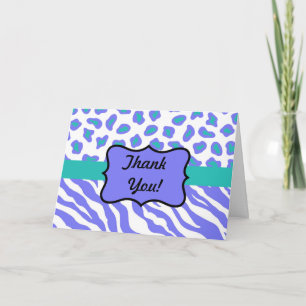 Carte De Remerciements Lavande, blanc & Turquoise Zebra & Cheetah Custome