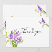 Carte De Remerciements Lavande d'aquarelle et fleurs vertes (Devant / Derrière)