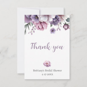 Carte De Remerciements Lavande de Fêtes des mariées et fleurs vertes