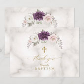 Carte De Remerciements Lavande de luxe Fleurs de Blush Croix d'or Baptême (Devant / Derrière)