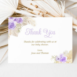 Carte De Remerciements Lavande douce Boho Pampas Floral Girl Baby shower