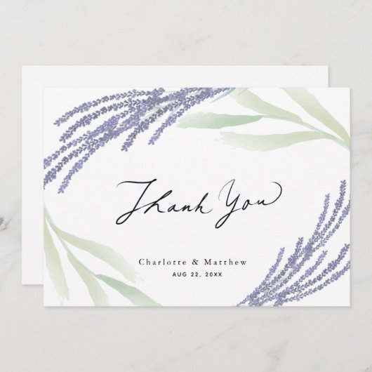 Carte De Remerciements Lavande et Mariage de calibrage de verdure (Devant / Derrière)