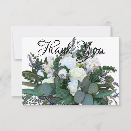 Carte De Remerciements Lavande Eucalyptus blanc roses verdure (Devant)
