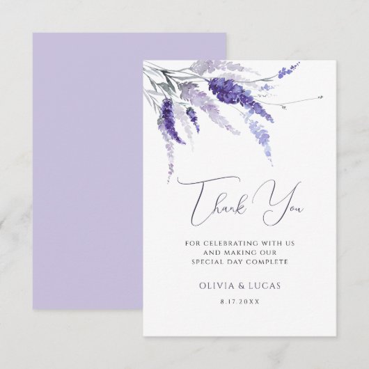 Carte De Remerciements Lavande Florale Fleurs sauvages Mariage (Devant / Derrière)