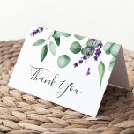 Carte De Remerciements Lavande rustique et Eucalyptus<br><div class="desc">Cette lavande rustique et ce carte de remerciements d'eucalyptus est parfait pour un mariage extérieur simple et élégant. Le design floral présente des feuilles d'eucalyptus aquarelle et de la verdure avec des sprigs de fleurs sauvages violets. Personnalisez le dos de l'intérieur de la carte avec vos noms, et un message...</div>