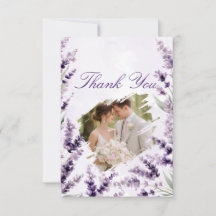 Lavender Floral Watercolor Photo Wedding Thank You
