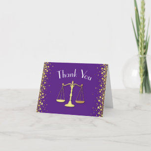 Carte De Remerciements Lawyer Law School violet Gold Graduation Party
