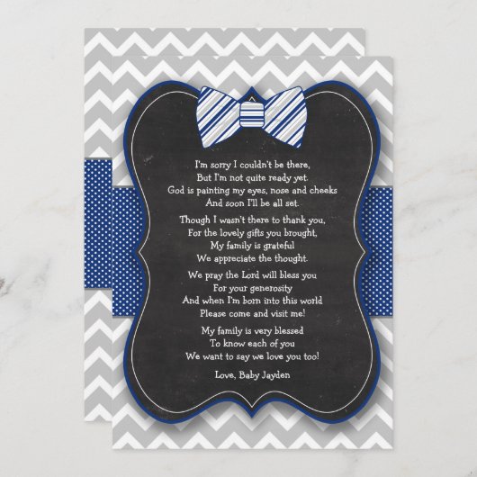 Carte De Remerciements Le baby shower de cravate d'arc vous remercient (Devant / Derrière)