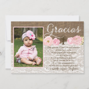 Carte De Remerciements Le baptême rose de Gracias Bautizo vous remercient