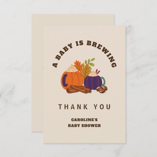 Carte De Remerciements Le bébé brasse le café Citrouille Baby shower d'au (Devant / Derrière)