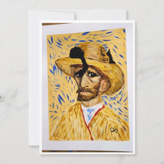 Carte De Remerciements le chat dans le casquette de van Gogh (Devant)