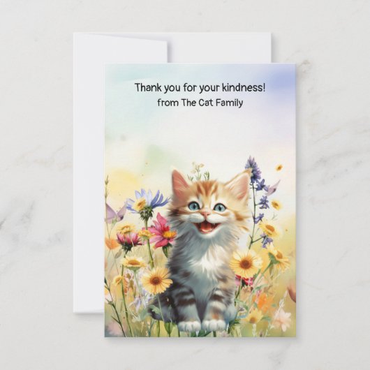 Carte De Remerciements Le chat est dans le champ de fleurs (Devant)
