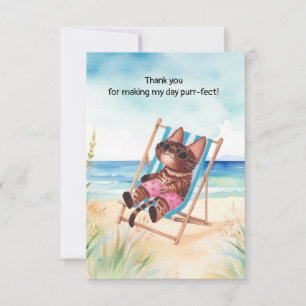 Carte De Remerciements Le chat est sur la plage