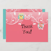 Carte De Remerciements Le Chouette à la lueur de Whimsical Chouette Choue (Devant / Derrière)