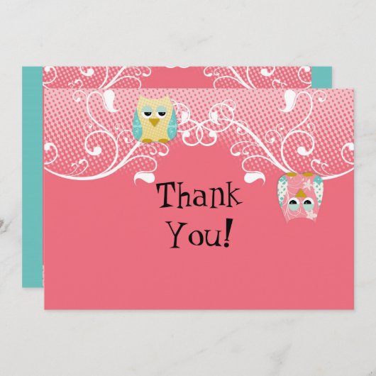 Carte De Remerciements Le Chouette à la lueur de Whimsical Chouette Choue (Devant / Derrière)