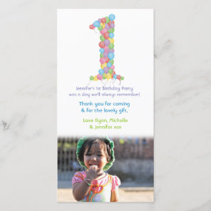 Carte De Remerciements Le ęr anniversaire de bébé monte en ballon le