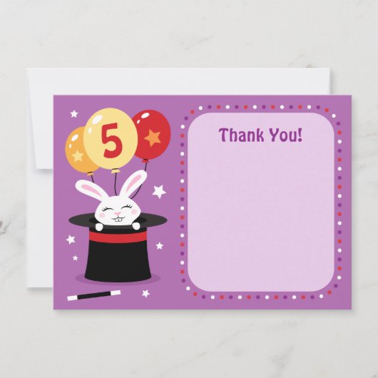 Carte De Remerciements Le lapin en fête d'anniversaire de casquette de (Devant)