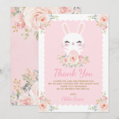 Carte De Remerciements Le lapin mignon/rougissent anniversaire floral (Devant / Derrière)